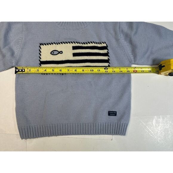 Tresor des Oceans Boys Blue Striped Flag Fish Canadian Sweater Sz 8a Wool Blend - Picture 6 of 12